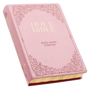KJV Holy Bible, Giant Print Full-size Faux Leather Red Letter Edition – Thumb Index & Ribbon Marker, King James Version, Pink
